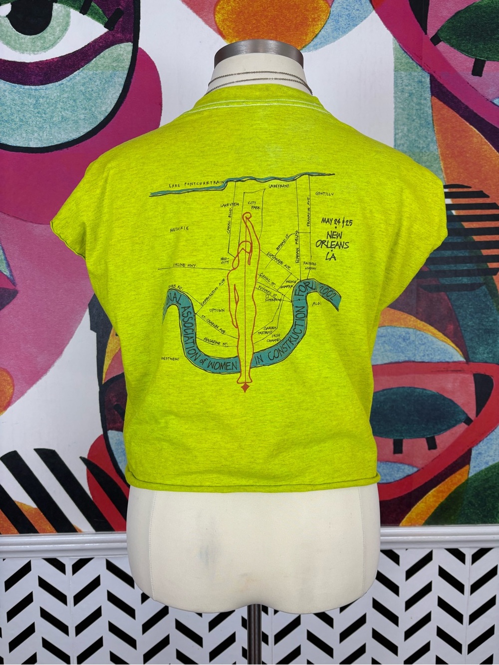 VTG 2002 National Association of Women in Construction Lime Green Crop Top